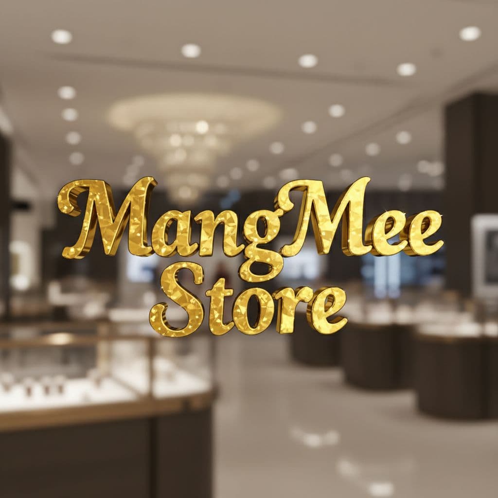 AI generated: สร้างชื่อ"MangMee Store"สีทองคำเงางาม ตัวหนังสือสวยสง่าระยิบระยับ เป็น 3D สมจริง ตั้งเรียงหน้าตรง