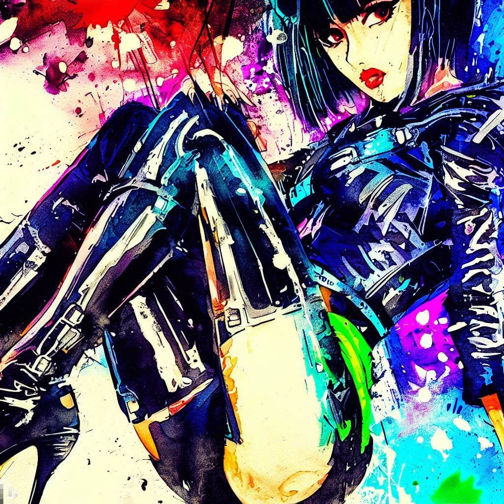 AI generated: anime artwork, A photo of a punk-inspired, edgy-looking young woman with a slender frame, anime styl...