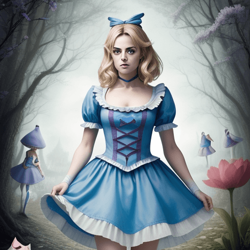AI generated: Leila George as Alice from Alice in Wonderland

