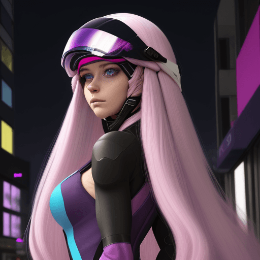 AI generated: Hyper realistic pink, purple, blue and black. bealtiful woman with long  hair with the shade dark pu...