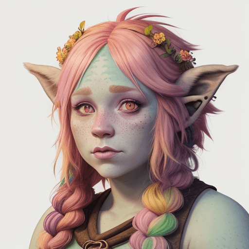 AI generated: Firbolg, female, pastel colors, druid, hyper realism, high Detail, freckles, dungeons and dragons, c...