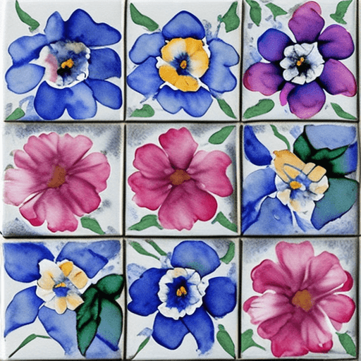 AI generated: beautiful detailed hand painted watercolor flowers pattern--tile