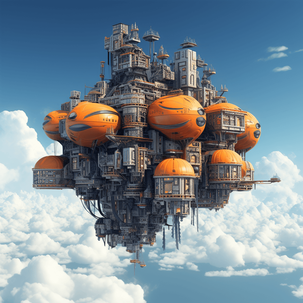 AI generated: scifi flying building floating in the sky, in the style of meticulous photorealistic still lifes, cl...