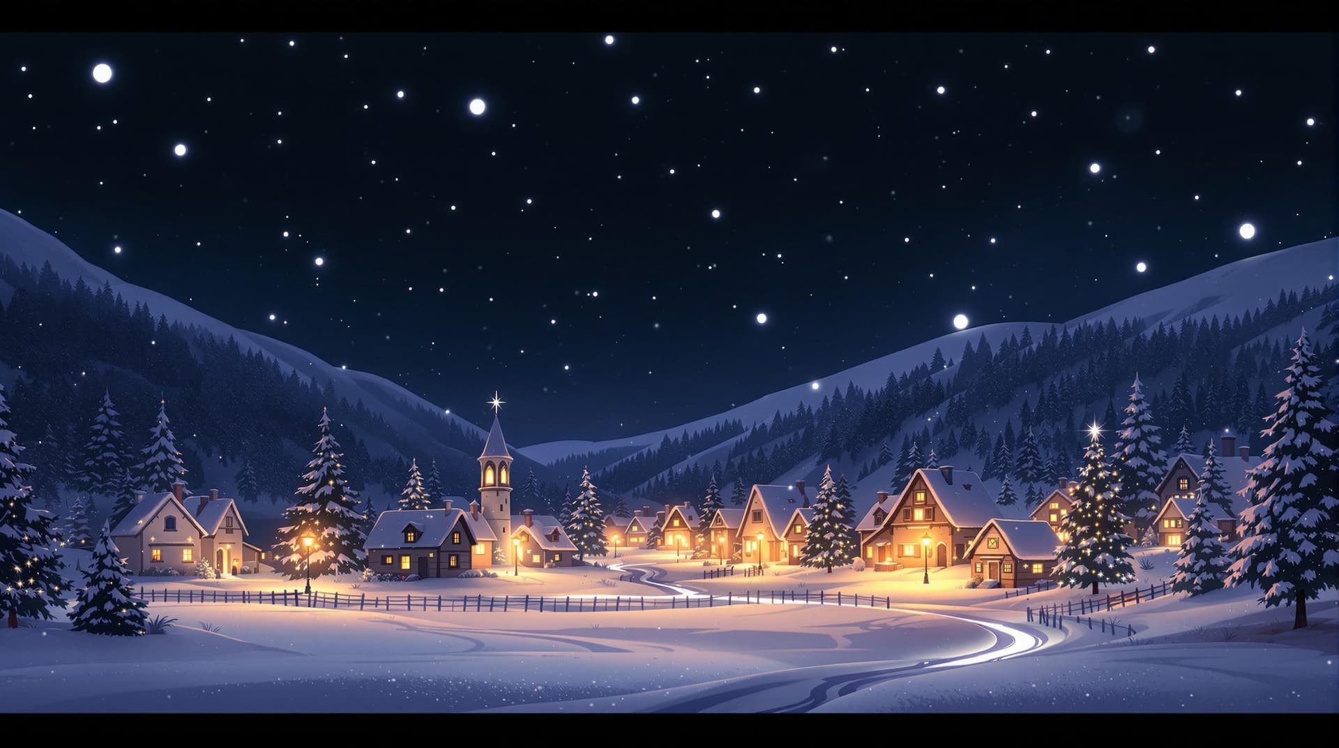 AI generated: a serene and idyllic winter scene, showcasing a quaint village nestled in a snow-covered landscape. ...