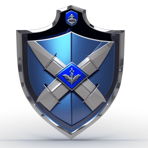AI generated: 3D shield logo, thick, embossed, blue, shiny, very elegant and graceful. The logo contains images of...