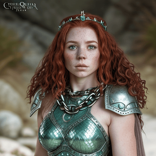 AI generated: Hyper realistic warrior dwarf queen, fantasy character, mature face, medium curly red hair, pale ski...