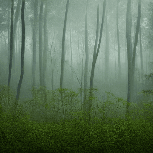 AI generated: forest with mist across the scene, in the style of minimalist canvases, photo-realistic landscapes, ...