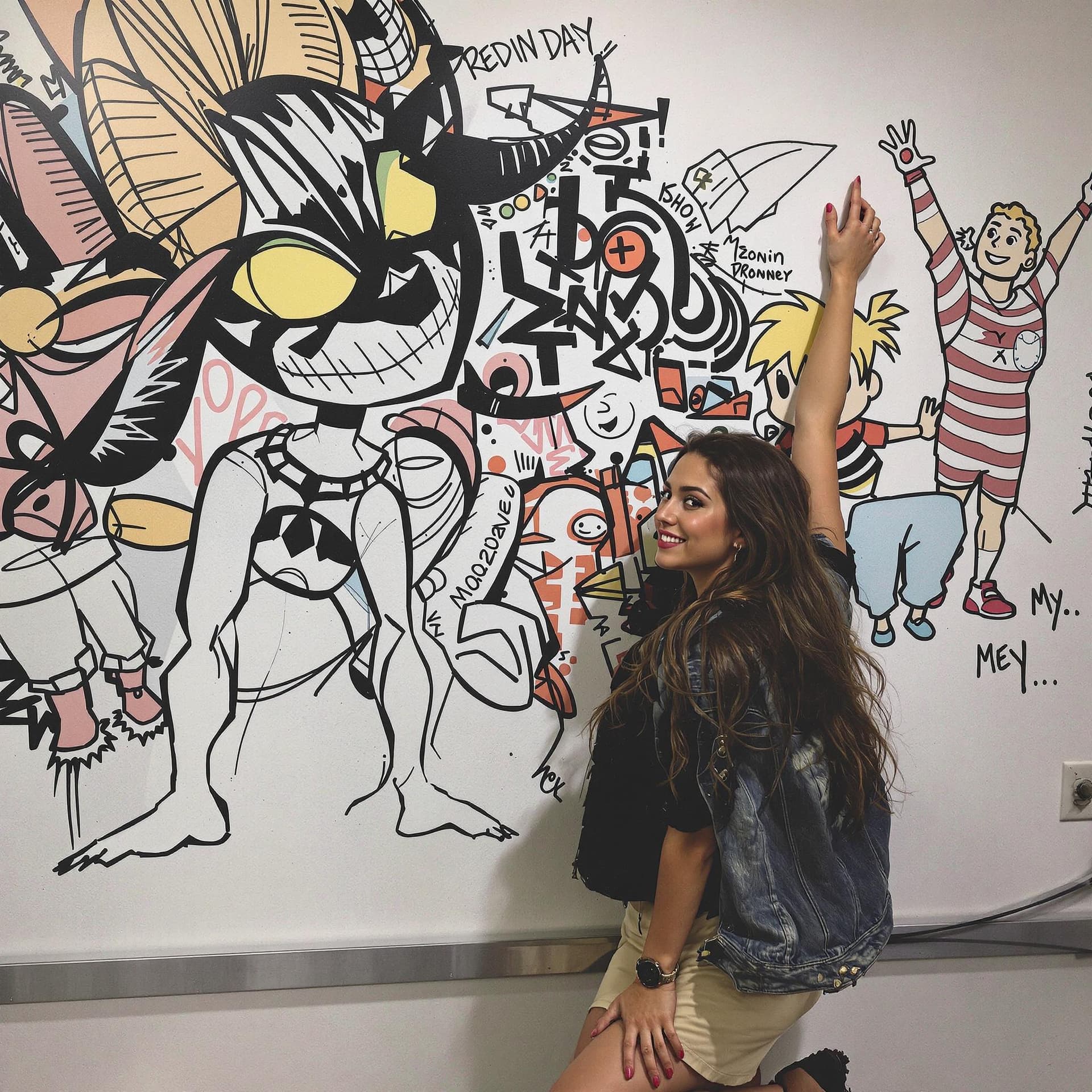 AI generated: make her pose on the wall
