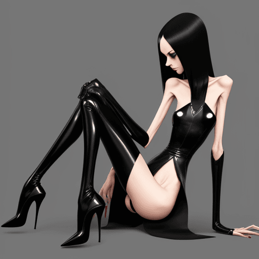 AI generated: ultra skinny girl with long black curved claws, long ultra slim legs, in high heels