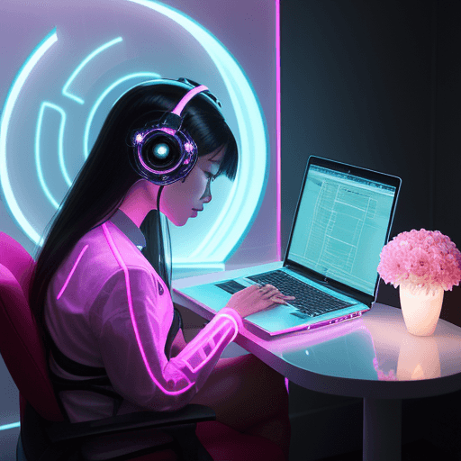 AI generated: A beautiful asia woman setting in front of her table for a online job interview with her laptop, she...