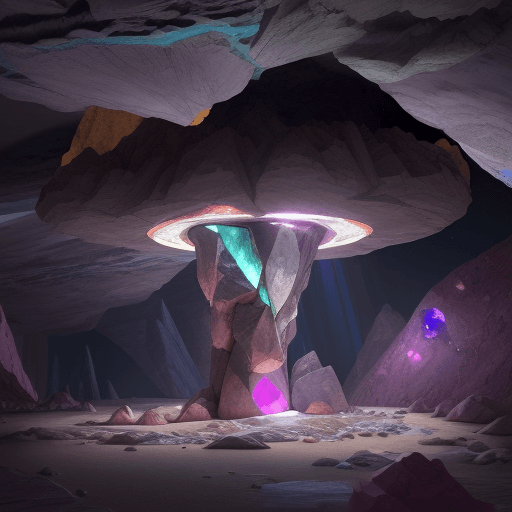 AI generated: A bedrock rich with uncut gemstones and rare minerals. It shimmers under the spaceship's lights, ech...