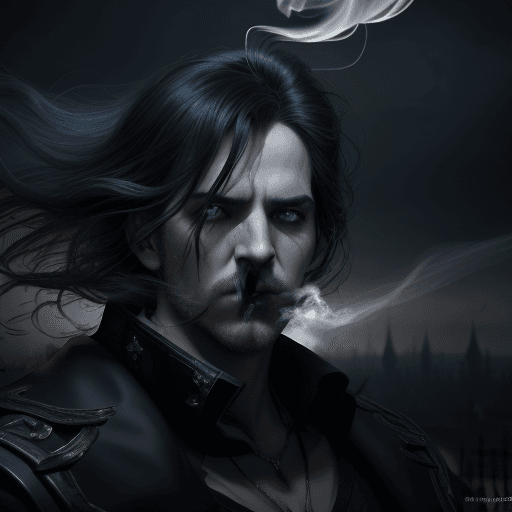 AI generated: (character of video game 1:3)::2 royal, darkness, short windblown hair , Magic the gathering, vibran...