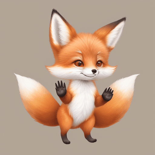 AI generated: Cute small Fox waving at me and smiling greeting , humanoid