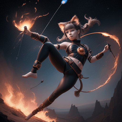 AI generated: cinematic portrait of a young beautiful pretty and cute female with a monkey tail, kitty ears and ca...