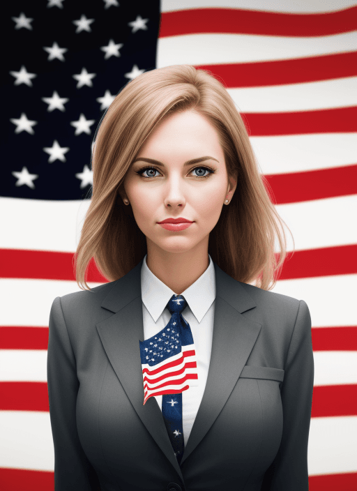 AI generated: Business woman in front of American flag