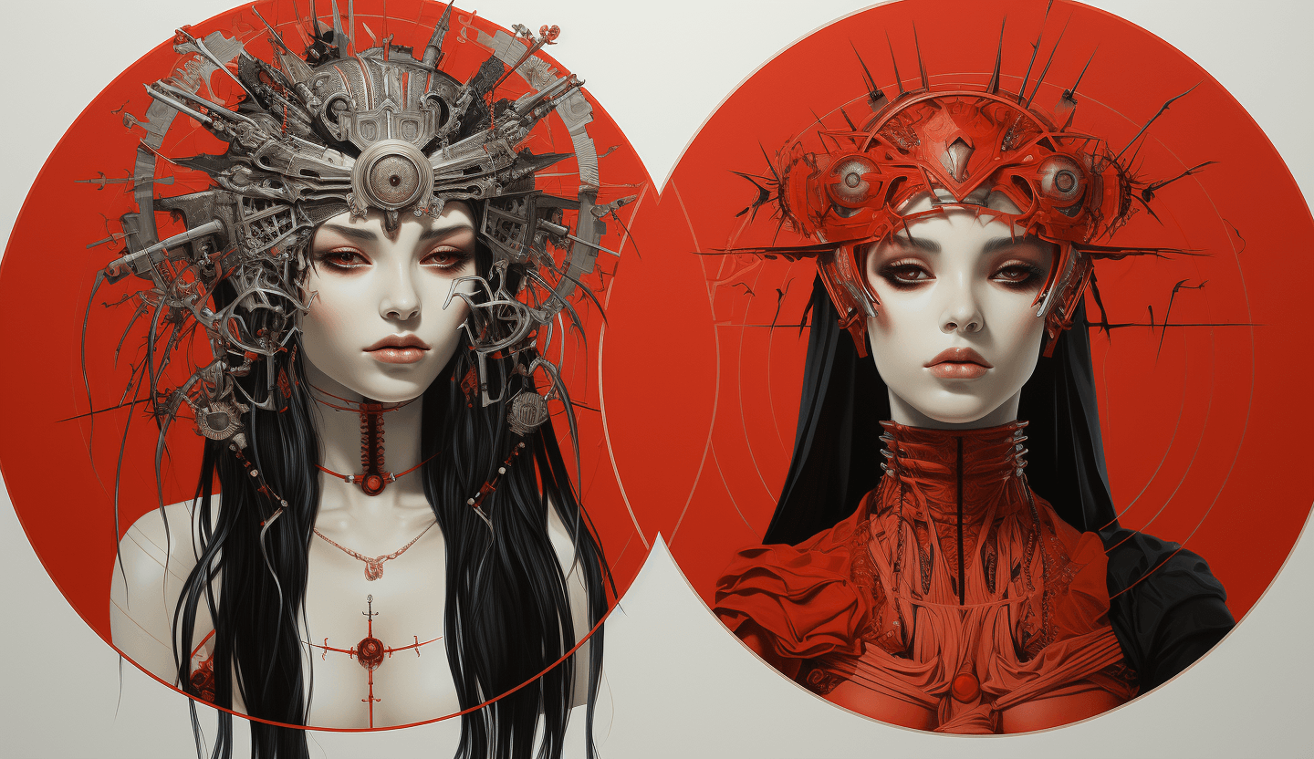 AI generated: Japanese art prints on heavy cardstock, in the style of contrasting balance, tondo, nightcore, horiz...