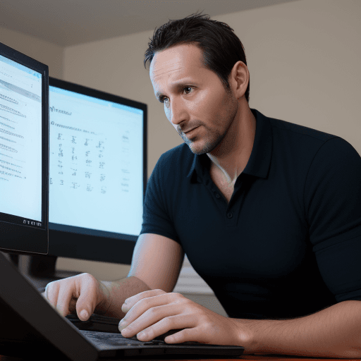 AI generated: Man of 35 years old talking with a computer 