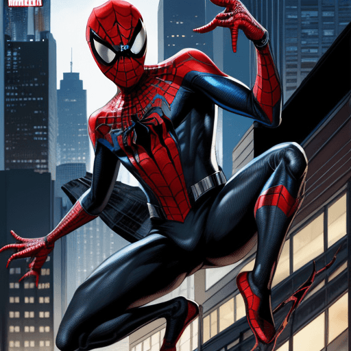 AI generated: Miles Morales wearing a mixed suit of Spiderman and Venom comic book illustration by Todd McFarlane ...