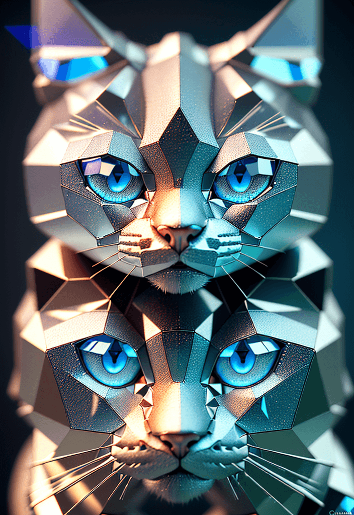AI generated: a close up of a cat (made from a many cristal fragmrnts:1.2), (crystal cubism:1.2), with blue eyes, ...