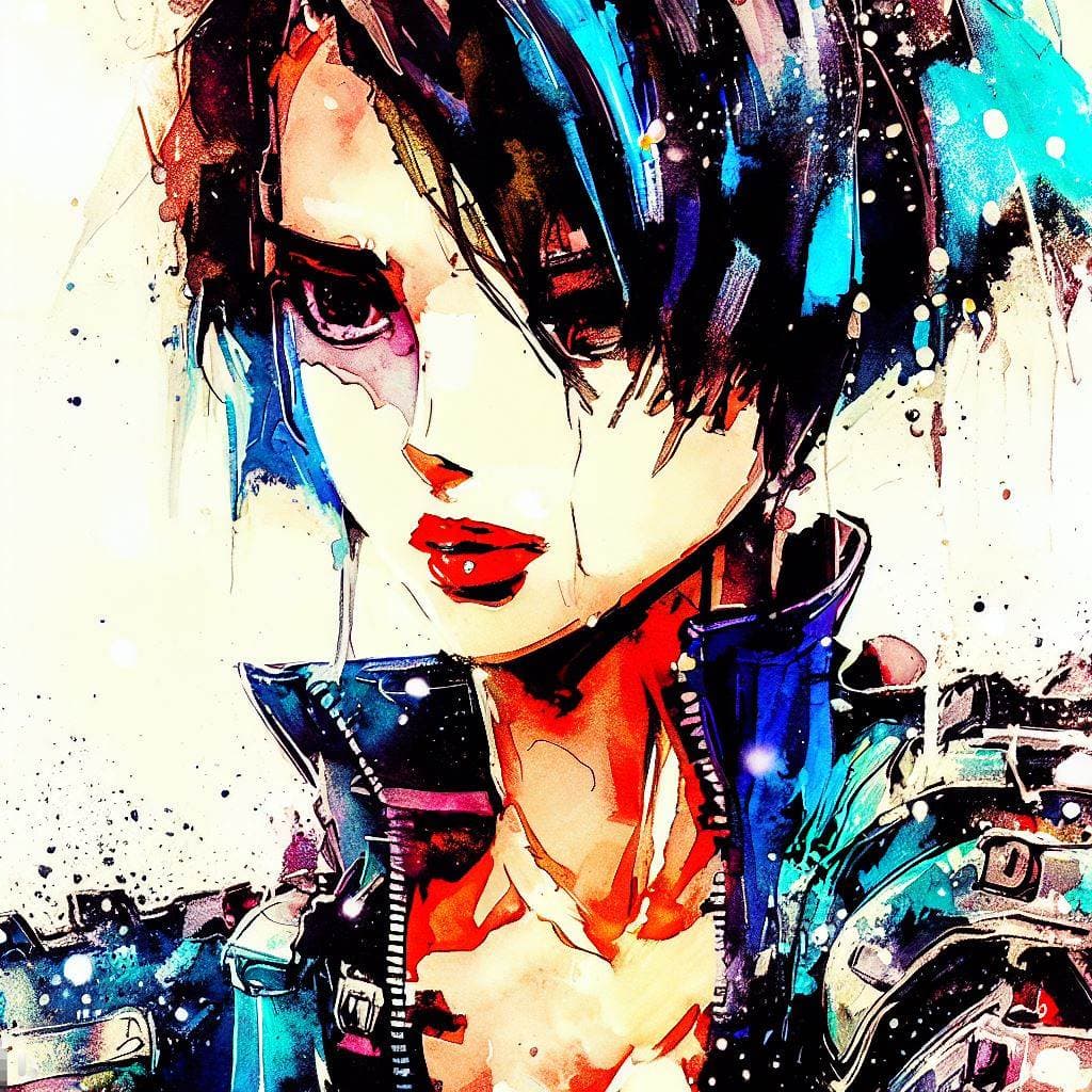 AI generated: anime artwork, A photo of a punk-inspired, edgy-looking young woman with a slender frame, anime styl...