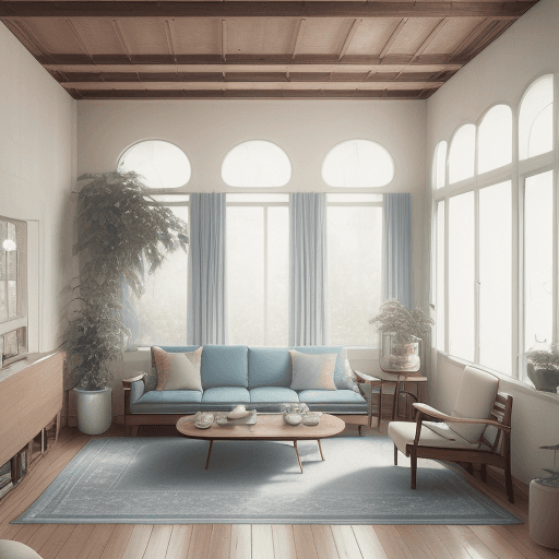 AI generated: High resolution photography interior design, dreamy sunken living room conversation pit, wooden floo...