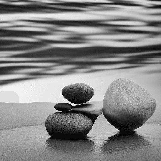 AI generated: award winning photography of balanced stones in water, minimalism, long time exposure, desaturated, ...