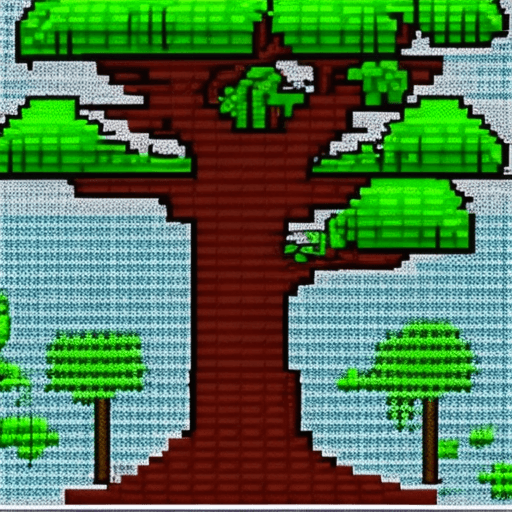 AI generated: 16bit pixelized tree, sprite, game-ready usage