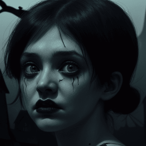 AI generated: village of the damned, girl with spooky eyes closeup, frank miller style