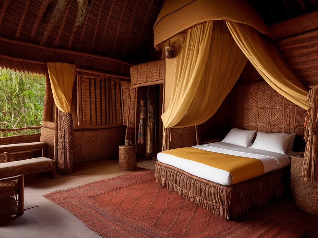 AI generated: an interior decoration of a luxury hotel lounge in the traditional Bamileke hut style of western Cam...