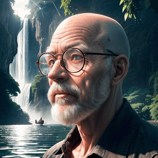 AI generated: Stunning visual photo of an older, bald man wearing round transparent glasses, defining elderly feat...
