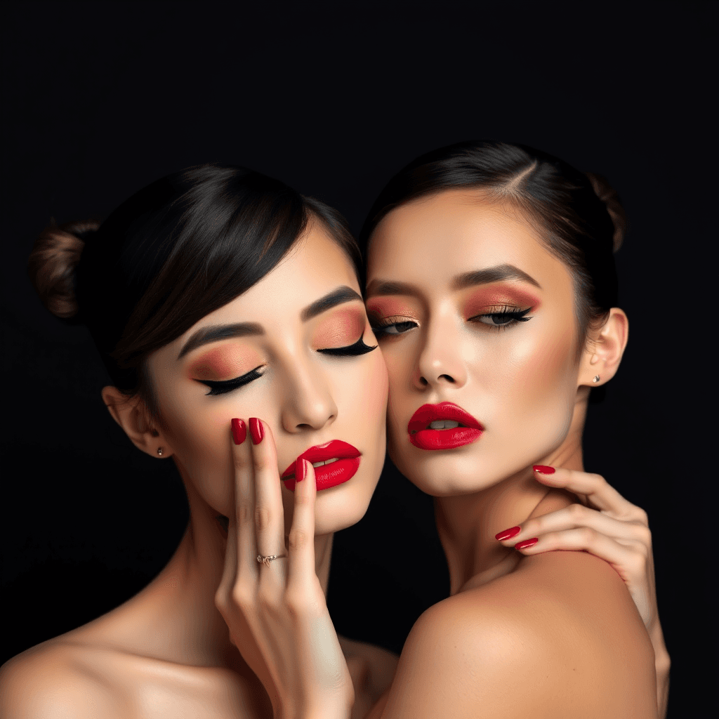 AI generated: This is a 8k, professional photograph featuring two women with strikingly similar facial features an...