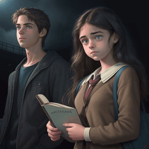 AI generated: Hyper realistic The cover features two characters: Maya and Dylan. In the background, there is a sch...