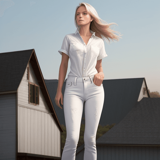 AI generated: white shirt,up jeans, down  country girl, standing on roof (detailed skin 1,0) 