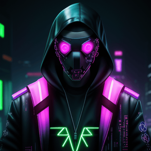 AI generated: cyberpunk hacker, metal mesh mask, neon colors neon light, masterpiece, epic scene, highly detailed
