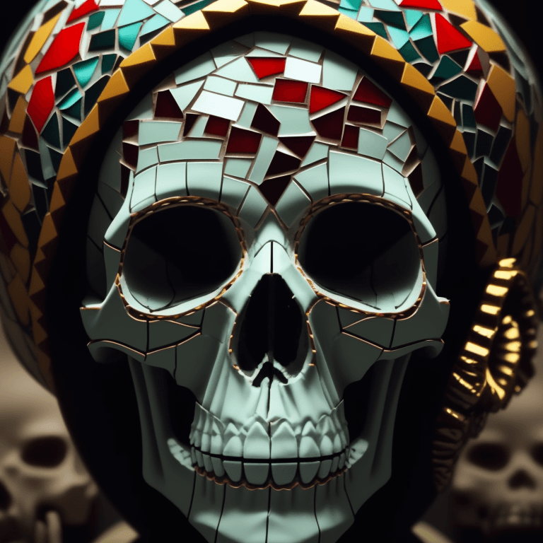 AI generated: Mosaic skull photographic cinematic