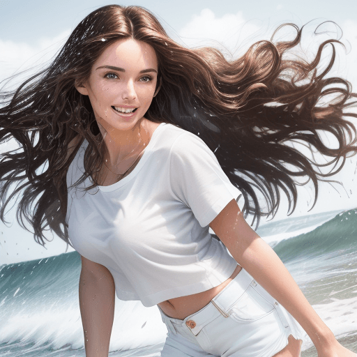 AI generated: HDR photo of gorgeous  model face , 🍑casual pose, , wavy length hair, very pretty model walks in th...