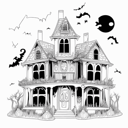 AI generated: haunted house coloring page