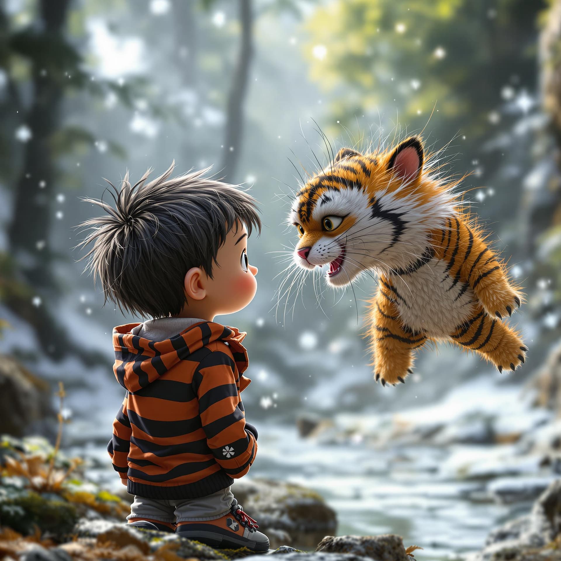 AI generated: Photo of a ultra realistic calvin and hobbes, trending on artstation, 4k, hyper realistic, focused, ...