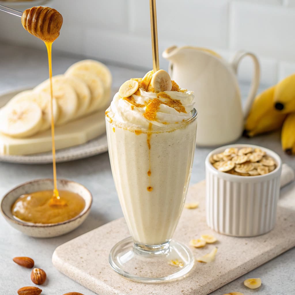 AI generated: Banana milkshake with honey
