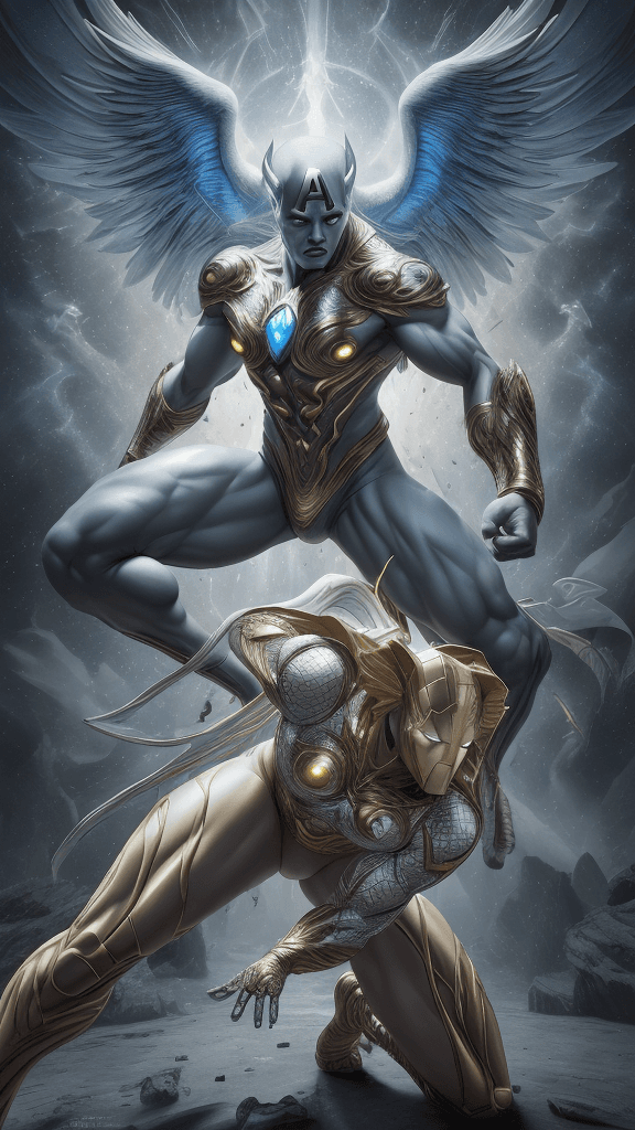 AI generated: 16k HDR, Marvel Entertainment Art by, Zauriel (Prime Earth) with your own complex creative twist in ...