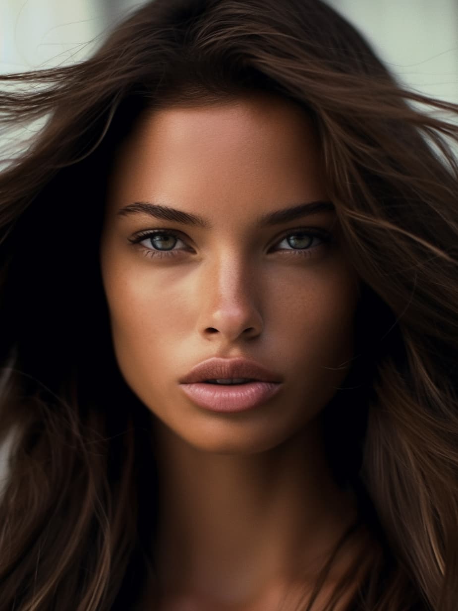 AI generated: a close up of a woman with long hair, by Juan O'Gorman, adriana lima, perfect face , light brown col...