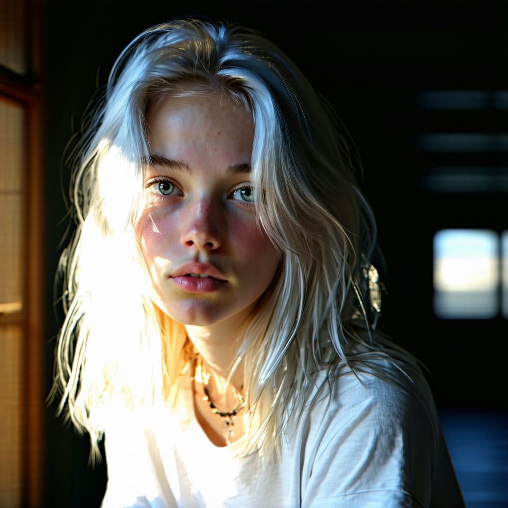 AI generated: Photo of a ultra realistic white teen girl,blonde hair, dramatic light,cinematic lighting, battered,...