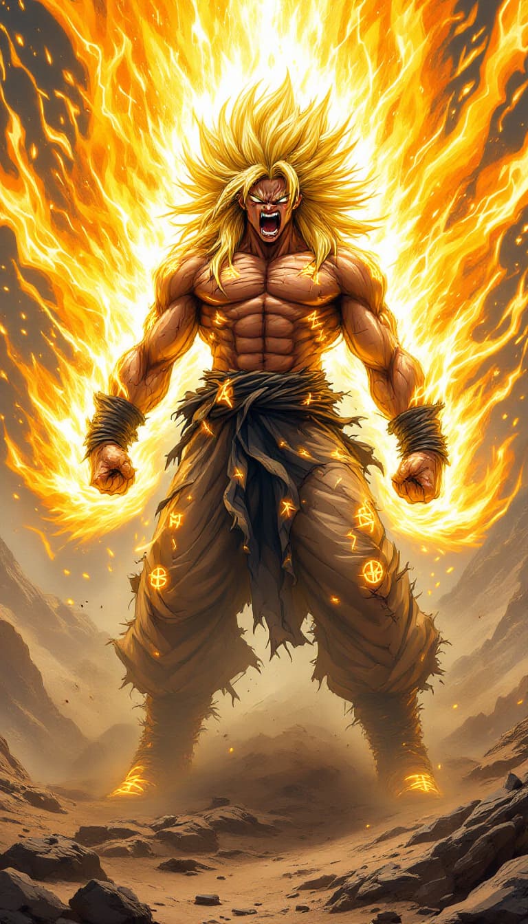 AI generated: Create a character design for a Goku-like character with the following attributes: 
- **Physical App...