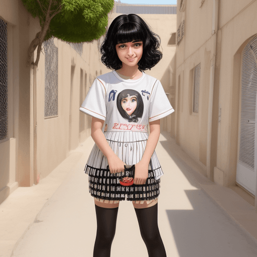AI generated: Black hair, black eyes short bob with bangs ,14 years old morrocan girl , braces
big lips , almond e...