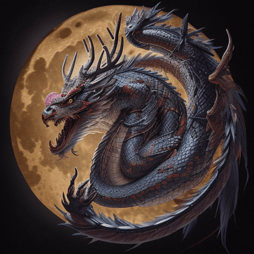 AI generated: A Chinese Dragon with snake body, rabbit eyes, deer antlers, bull mouth, eagle claws, fish scale.
Fl...