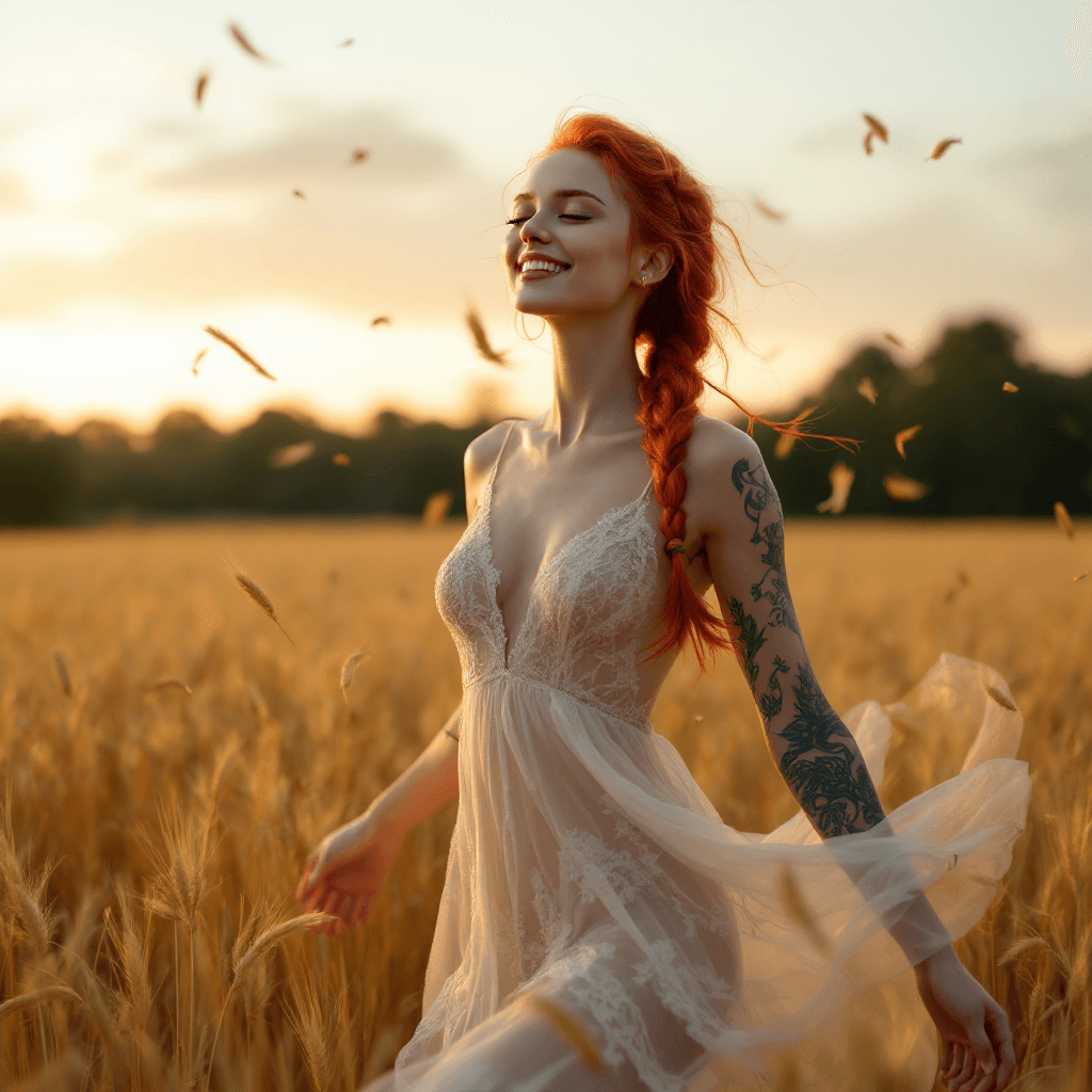 AI generated: A hyper-realistic, full-body, 8K cinematic photo of a fit, very pale woman with neon red hair styled...