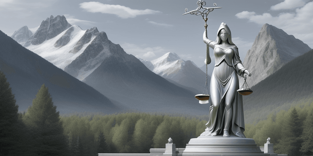 AI generated: Can you create a sketch of lady justice - justice is blind - ruling over a large number of faceless ...