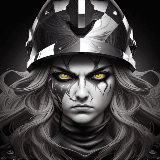 AI generated: Surreal rock style,chess pawn face looking with aggressive eyes, very detailed protruding and expres...