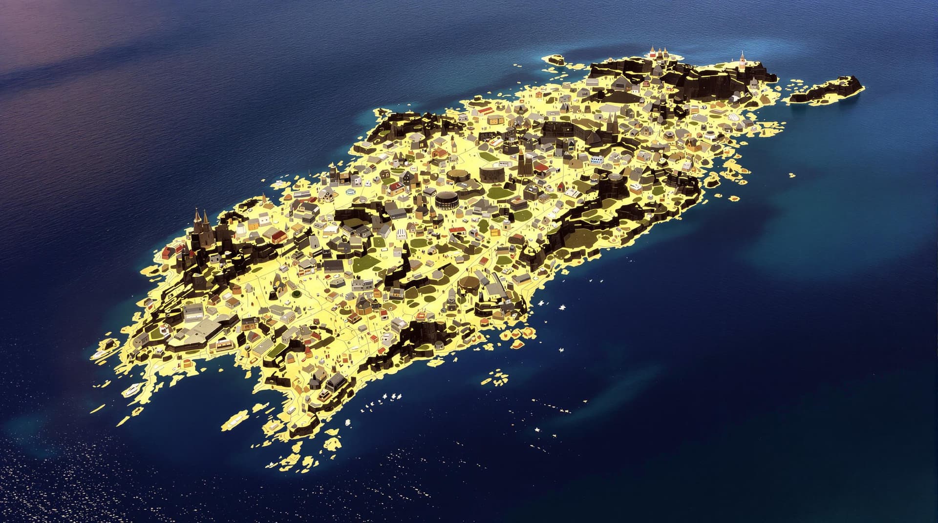 AI generated: create an overhead image of the whole island of Jersey, Channel Islands, make it hyper realistic and...