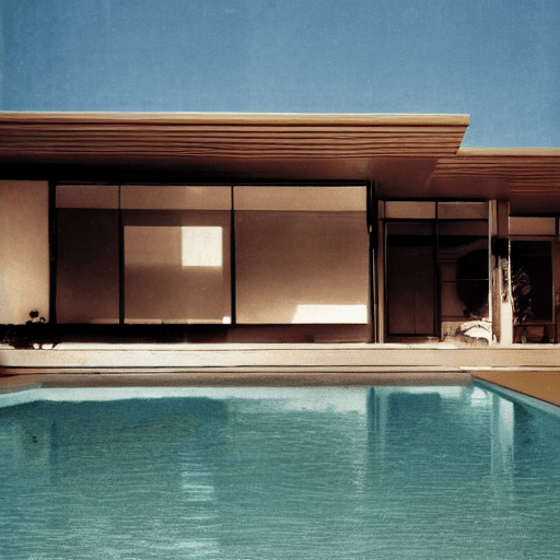 AI generated: hyper realistic eye level exterior photo of a mid century modern style house overlooking the ocean, ...